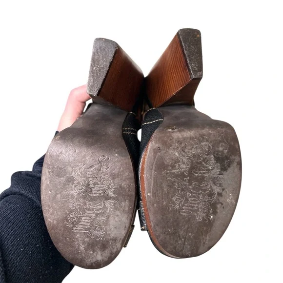 VTG Lucky Brand Black Leather Paola Peep Toe Block Heel Sling Back Size 9 READ - Picture 7 of 12